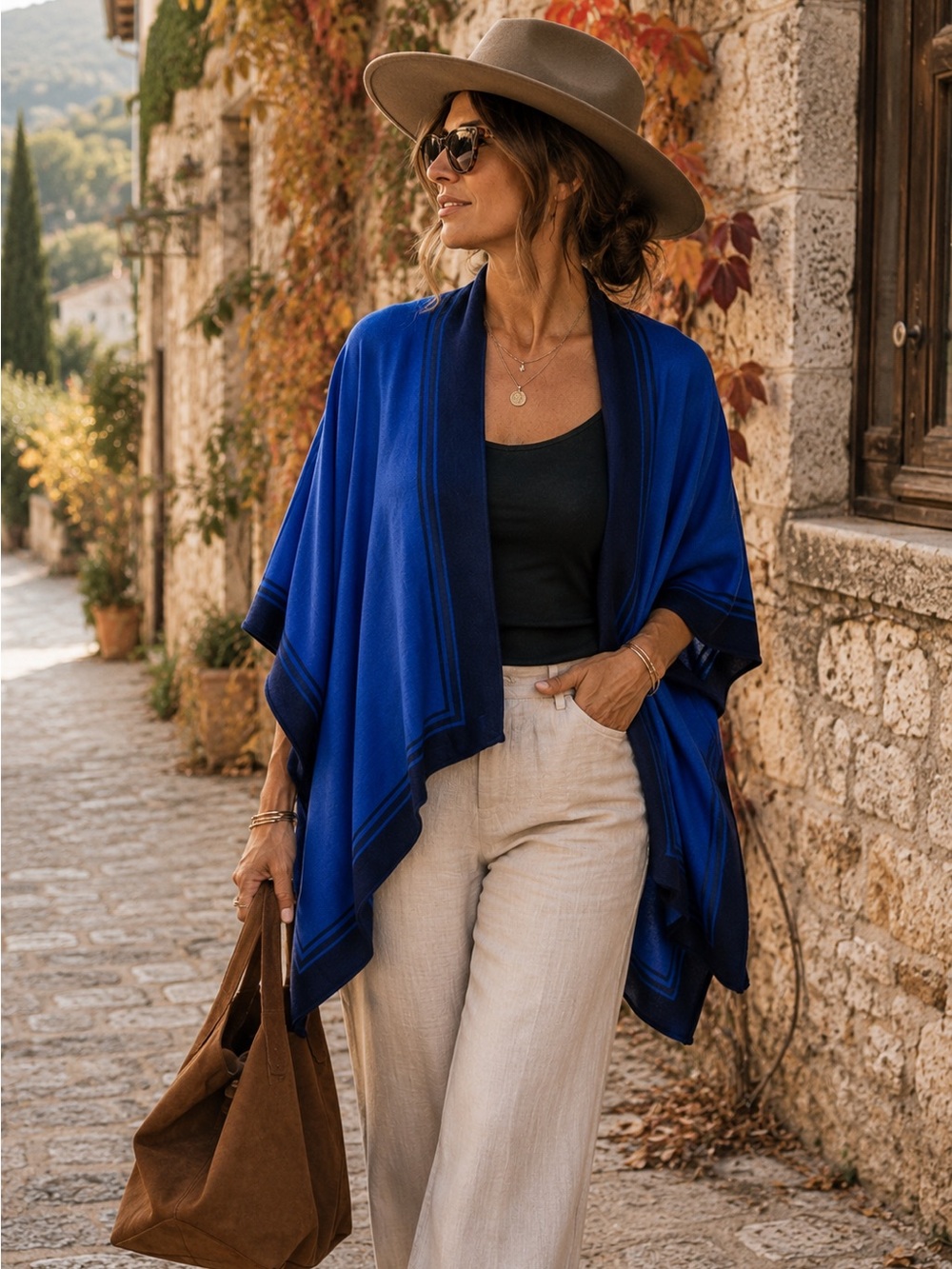 La Llama Alpaca Wool Blend Ruana Cape Blue One Size Boho Lagenlook Cozy Chic